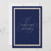 Invitation Argent or bleu marine monogramme parties mariage (Dos)