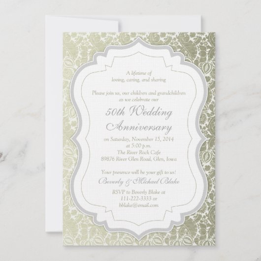 Invitation Argent Or Damassé 50e Anniversaire de Mariage (Devant)