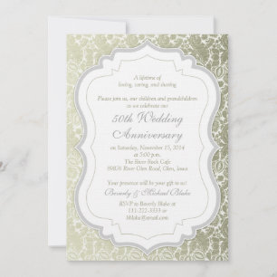 Invitation Argent Or Damassé 50e Anniversaire de Mariage