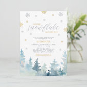 Invitation Argent & Or, Petit Flocon Bébé Shower d'Hiver (Debout devant)