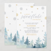 Invitation Argent & Or, Petit Flocon Bébé Shower d'Hiver (Devant / Derrière)
