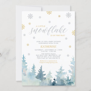 Invitation Argent & Or, Petit Flocon Bébé Shower d'Hiver