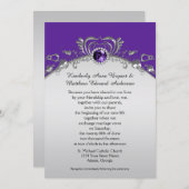 Invitation Argent Orné Fissures Gris Violet Diamants (Devant / Derrière)