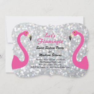 Invitation Argent Parsemé Flamingle Sweet sixteen