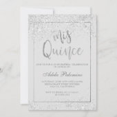 Invitation Argent parties scintillant cadre script gris Quinc (Devant)