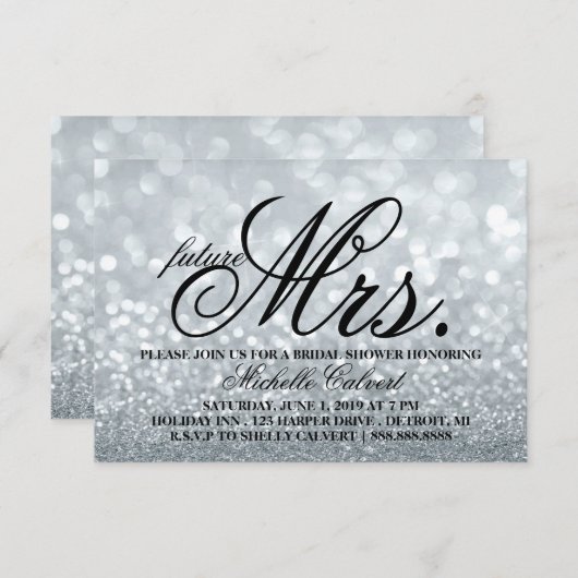 Invitation - Argent Parties scintillant Fab Douche (Devant / Derrière)