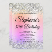 Invitation Argent Parties scintillant Pastel Arc-en-ciel (Devant / Derrière)