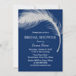 Invitation Argent Peacock Feather Marine Fête des mariées ble<br><div class="desc">Luxe Silver Peacock Feather Marine Blue Bridal Shower Invitations.</div>