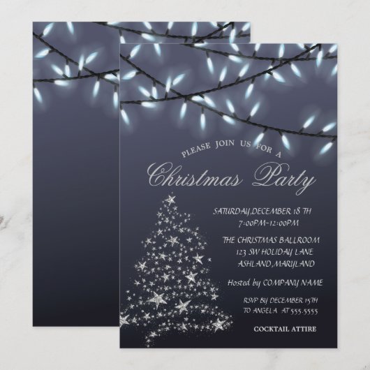 Invitation Argent PineTree, Fête de Noël des aurores de corde (Devant / Derrière)