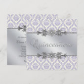 Invitation Argent Pourpre Damassé Quinceanera (Devant / Derrière)