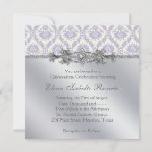 Invitation Argent Pourpre Damassé Quinceanera (Dos)
