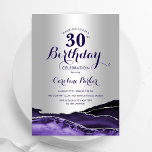 Invitation Argent Purple Agate 30e anniversaire<br><div class="desc">Purple et argent agate 30e anniversaire invitation de fête. Design élégant et moderne avec aquarelle agate marbre arrière - plan,  faux parties scintillant argent et typographie script. Carte invitation branchée parfaite pour une célébration anniversaire féminine élégante. Invitations Zazzle imprimées ou téléchargement instantané modèle imprimable numérique.</div>