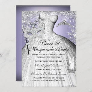 Invitation Argent & Purple Princesse Masquerade Sweet 16
