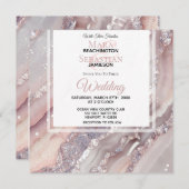 Invitation *~* Argent QR BLUSH PINK AGATE AR66 Mariage RSVP (Devant / Derrière)