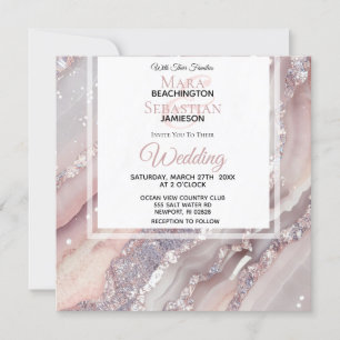 Invitation *~* Argent QR BLUSH PINK AGATE AR66 Mariage RSVP