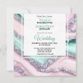 Invitation *~* Argent QR MINT PINK AGATE AR66 Mariage RSVP (Devant)