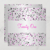 Invitation Argent rose Blanc Noir Coeurs d'amour 21e annivers (Devant / Derrière)
