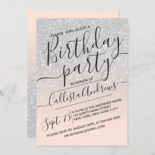 Invitation Argent rose Faux Parties scintillant étincelante O