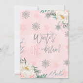 Invitation Argent rose Floral Hiver Onederland 1er anniversai (Dos)