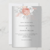 Invitation Argent rose or floral code QR mariage RSVP (Devant)