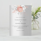 Invitation Argent rose or floral code QR mariage RSVP (Debout devant)