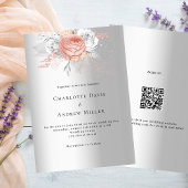Invitation Argent rose or floral code QR mariage RSVP