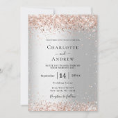 Invitation Argent rose or QR RSVP détails mariage de luxe (Devant)