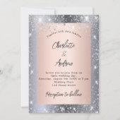 Invitation Argent rose or scintille mariage élégant (Devant)