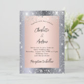 Invitation Argent rose or scintille mariage élégant (Debout devant)