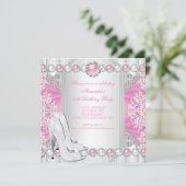 Invitation Argent rose talons hauts Perle blanche fête d'anni (Debout devant)