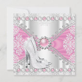 Invitation Argent rose talons hauts Perle blanche fête d'anni (Dos)