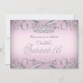 Invitation Argent rose Tiara Sweet 16 Anniversaire (Devant)