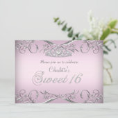 Invitation Argent rose Tiara Sweet 16 Anniversaire (Debout devant)