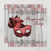 Invitation Argent Rouge étincelles Rouge Masquerade Party (Devant / Derrière)
