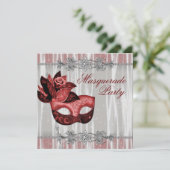 Invitation Argent Rouge étincelles Rouge Masquerade Party (Debout devant)