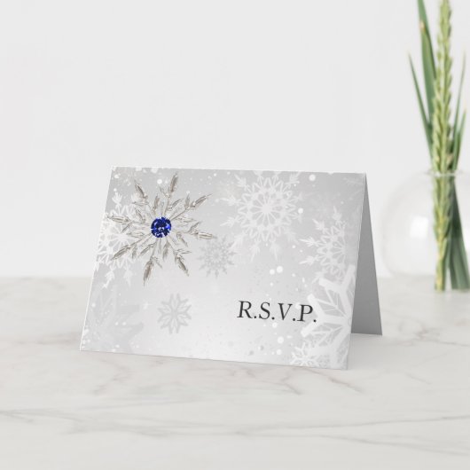 Invitation argent royal bleu neige flocons de mariage d'hiver (Devant)