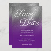 Invitation Argent Royal Purple Parties scintillant Ombre Enre (Devant / Derrière)