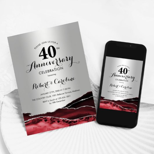 Invitation Argent Ruby Red 40e Anniversaire