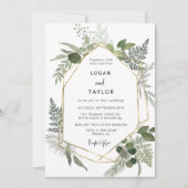 Invitation Argent Sage Botanique Verdure Or Frame QR Code (Devant)