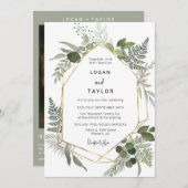 Invitation Argent Sage Botanique Verdure Or Frame QR Code (Devant / Derrière)