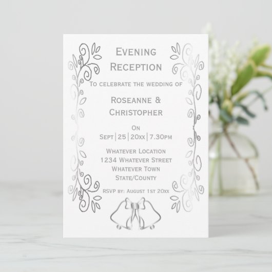 Invitation Argent Scrollwork Mariage Réception (Debout devant)