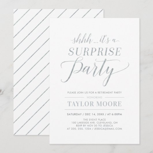 Invitation Argent | Simple Surprise Moderne pour une fête de (Devant / Derrière)