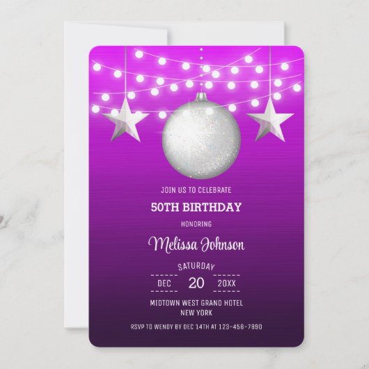 Invitation Argent Star String Lumière Magenta Gradient Annive (Devant)