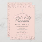 Invitation Argent Stardust Première Sainte Communion Blush ro (Devant / Derrière)