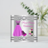 Invitation argent Sweet sixteen Gown (Debout devant)