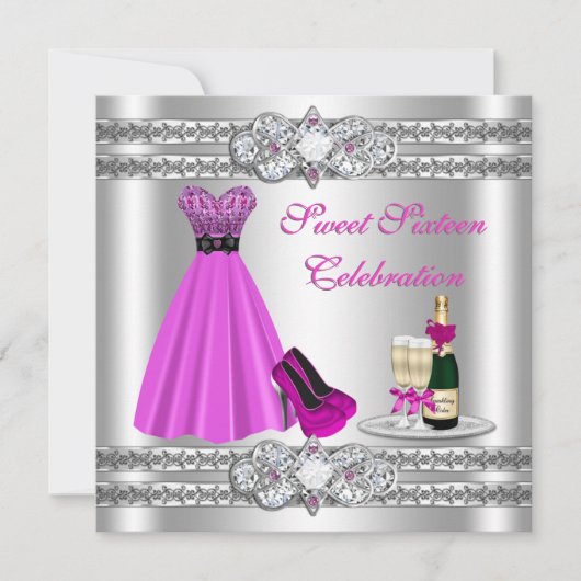 Invitation argent Sweet sixteen Gown (Devant)