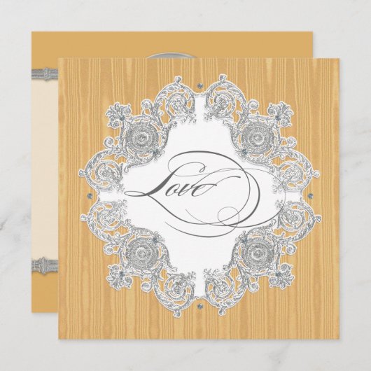 Invitation Argent Swirl Moire - Mariage officiel Gold Grey (Devant / Derrière)