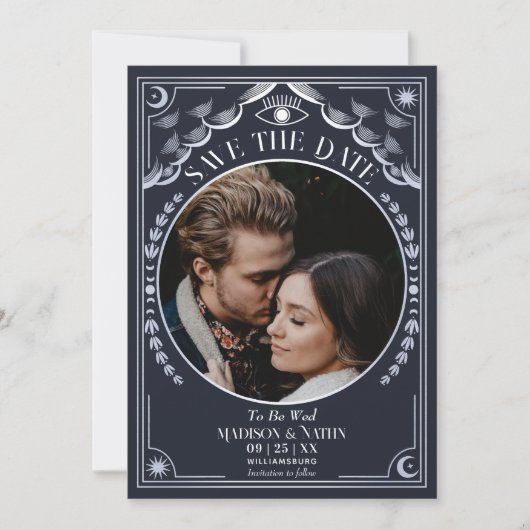 Invitation Argent Tarot gothique Mariage Photo Enregistrer la (Devant)
