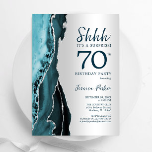 Invitation Argent Turquoise Agate Surprise 70e anniversaire
