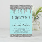 Invitation Argent Turquoise Bleu Étincelle Parties scintillan (Debout devant)